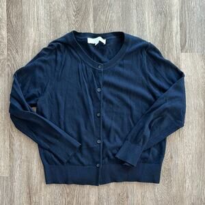 LOFT Navy Blue Button Front Crew Neck Cardigan Sweater Size Medium